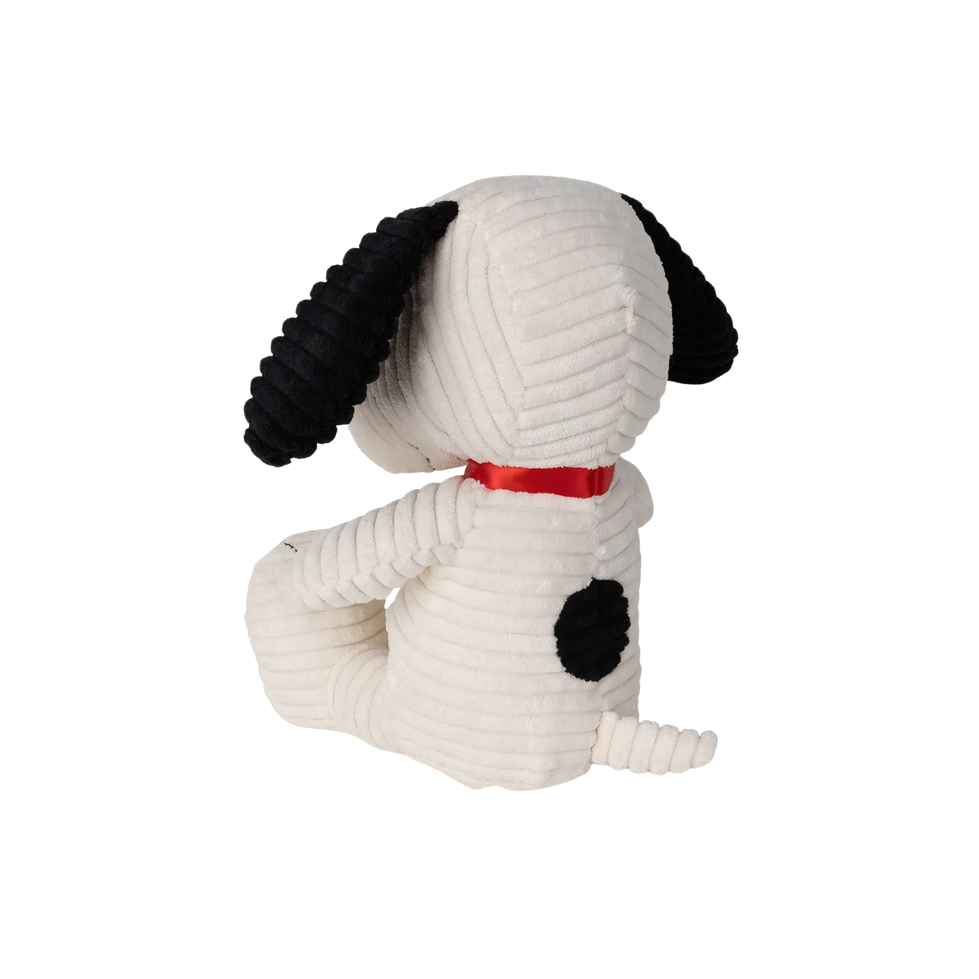 Back view of the Peanuts Snoopy Corduroy 19cm Cream, made from best corduroy, hand made and contains 100% recycled polyester, the world famous dog Snoopy can be paired with his little yellow friend Woodstuck.