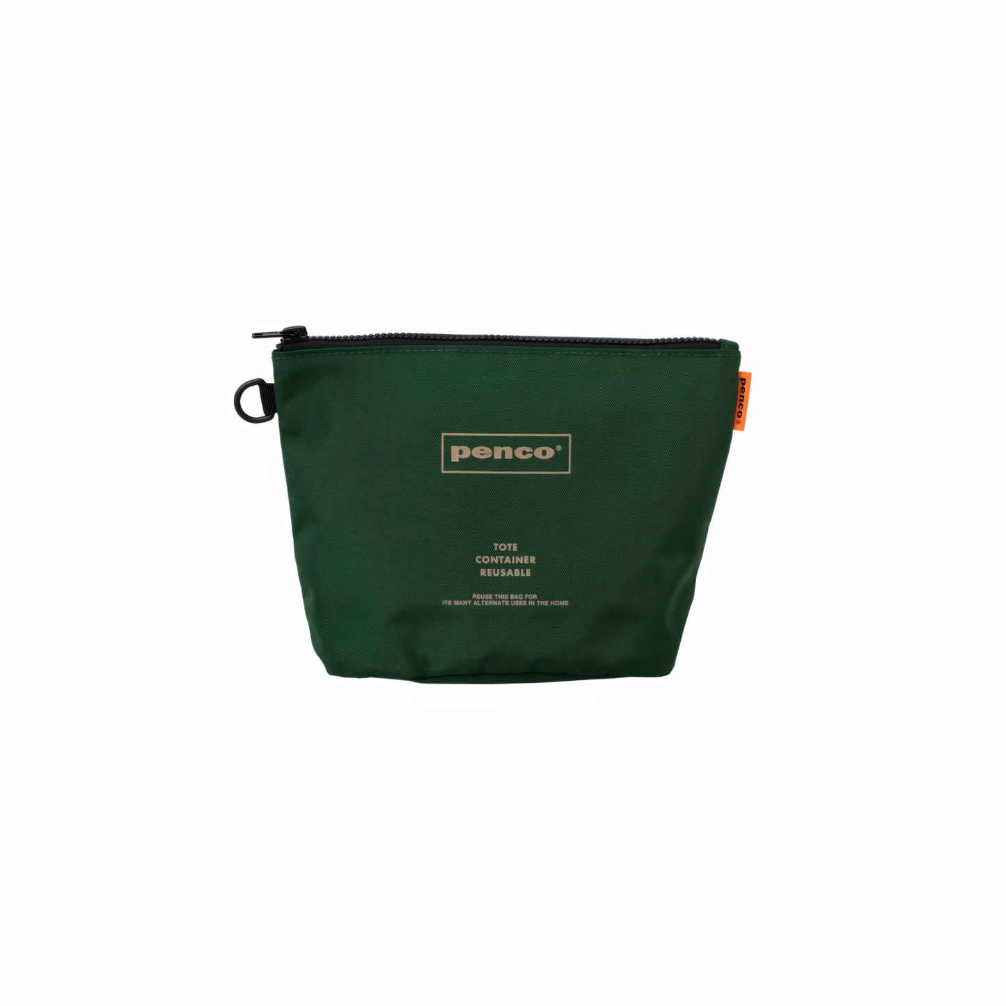 Penco Bucket Pouch Dark Green: A lightweight, durable nylon pouch for storing cables, chargers, sunglasses, and small essentials. Features a sturdy zip closure and oval base.