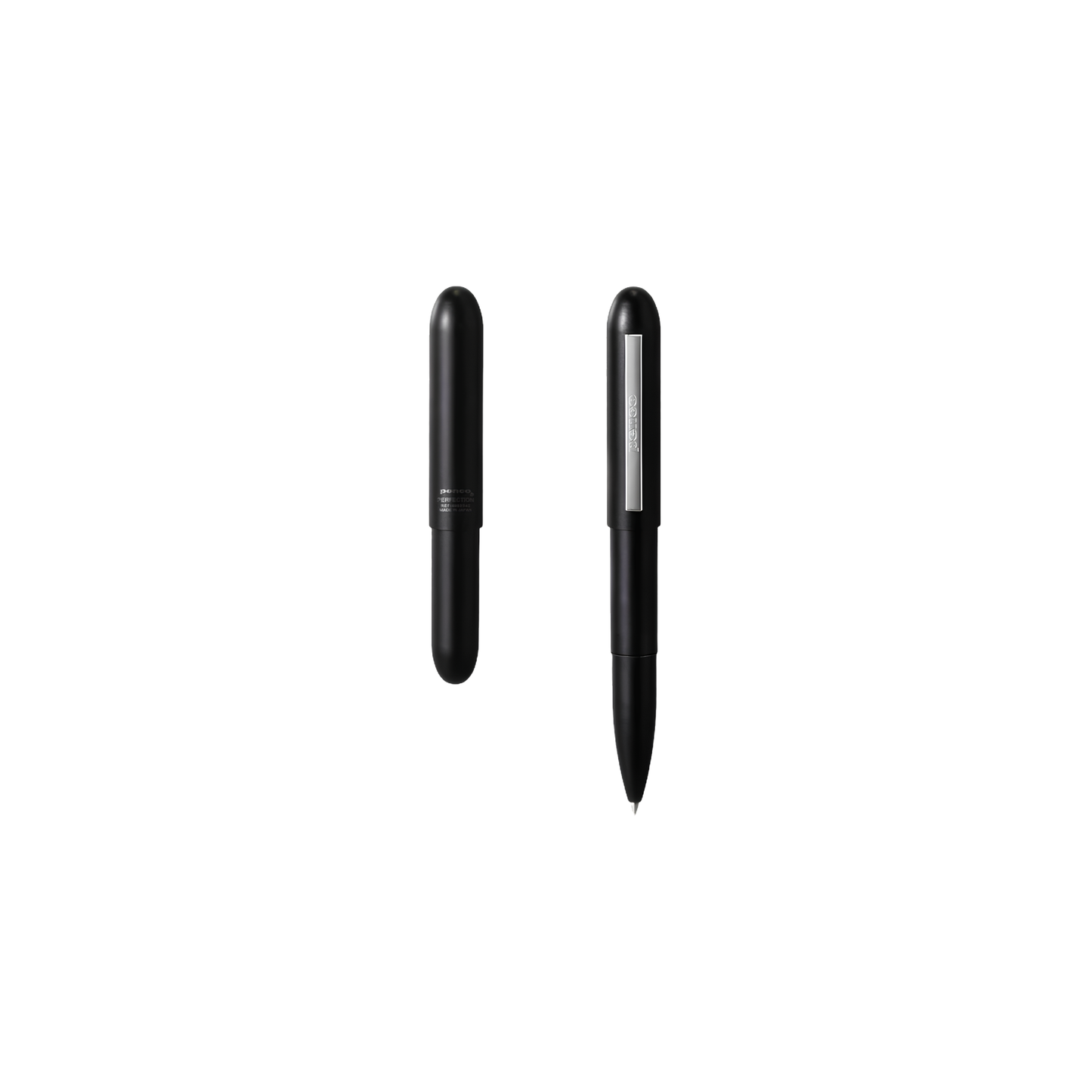 Open and close version of the Penco Bullet Ballpoint Pen Black that is a Japanese made brass body, with an impressive heft for a pocket friendly option, with black ink and at 9.3cm long when closed