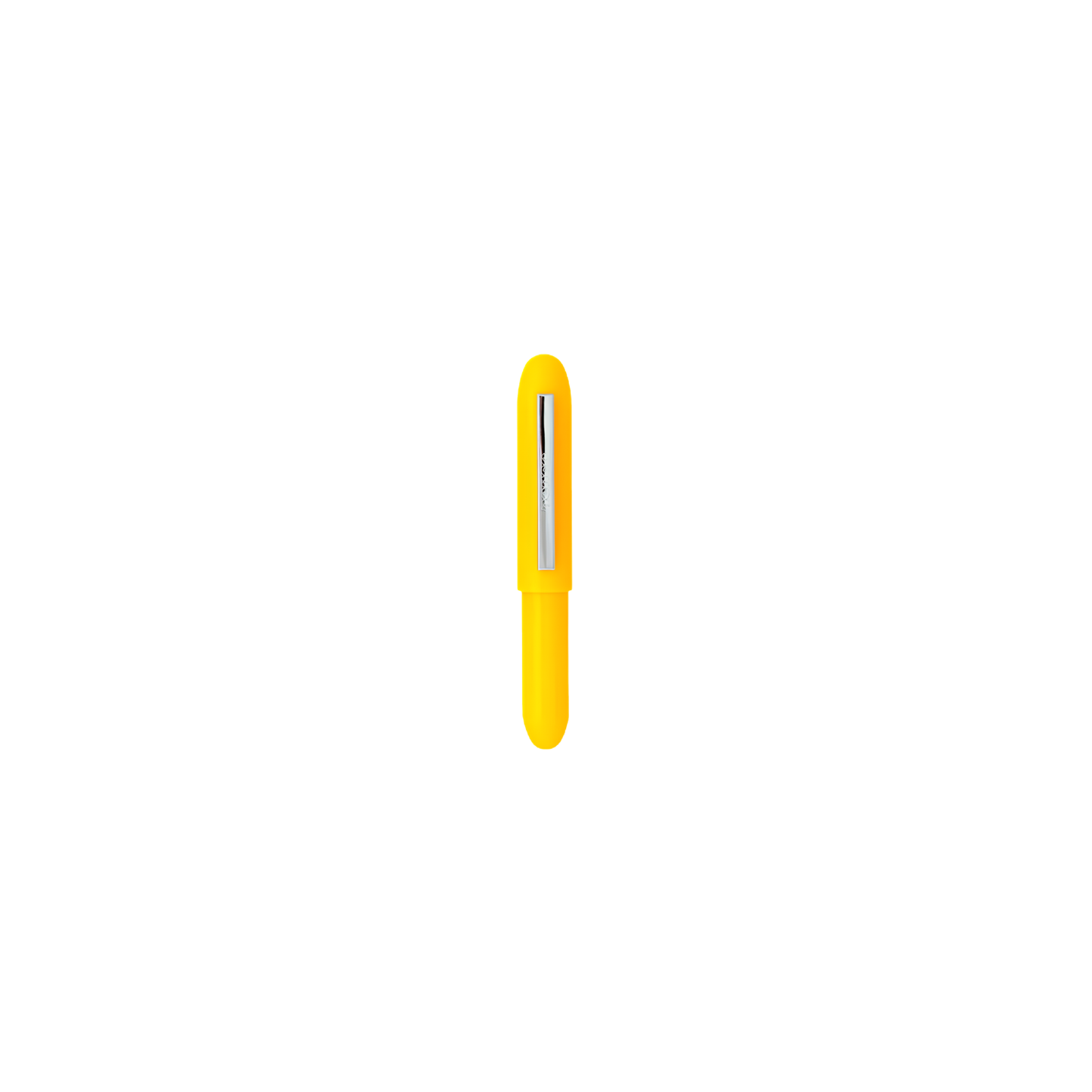 Front view of the close Penco Bullet Ballpoint Pen Yellow Pen light, 93mm long with black ink, easy to slip in your pocket or purse.