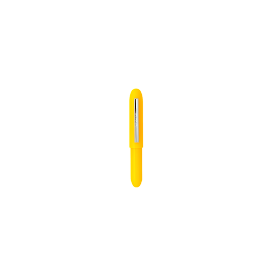 Front view of the close Penco Bullet Ballpoint Pen Yellow Pen light, 93mm long with black ink, easy to slip in your pocket or purse.