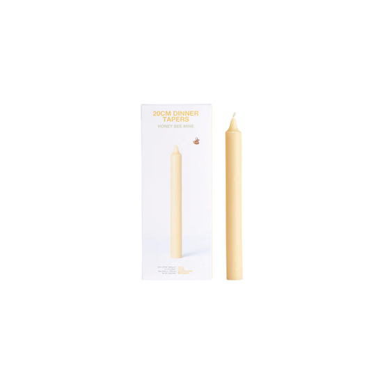 Queen Bee 20cm taper box of 4 candles next to box