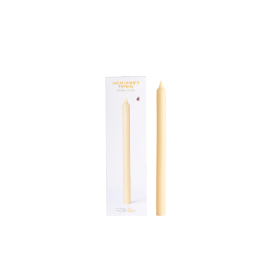 Queen Bee 30cm taper candle next to box