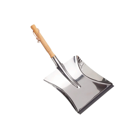 Redecker stainless steel dust pan angled front view