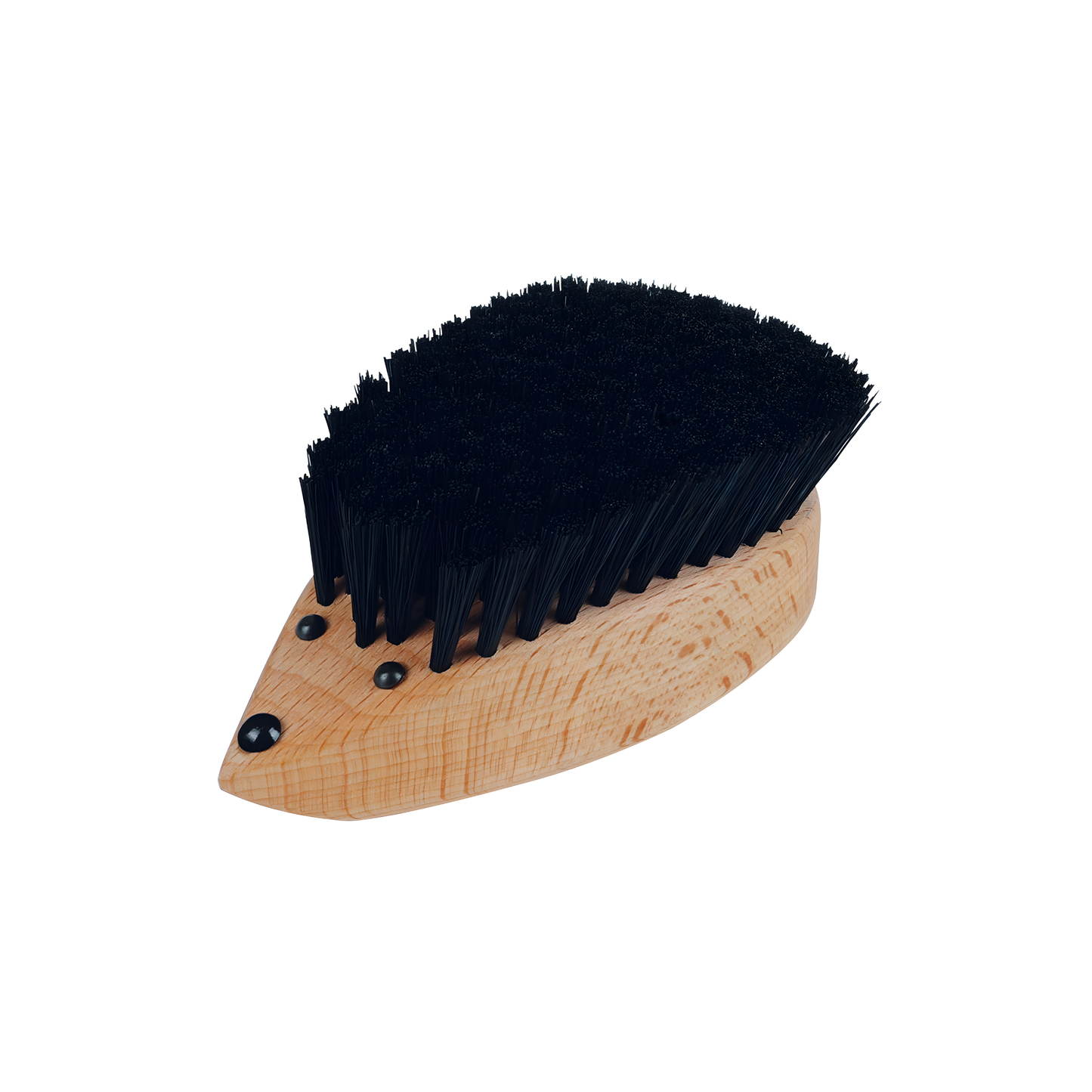 Fathom hedgehog clothes brush made from oiled beechwood with stiff black natural bristles, handheld lint and garment cleaning brush.