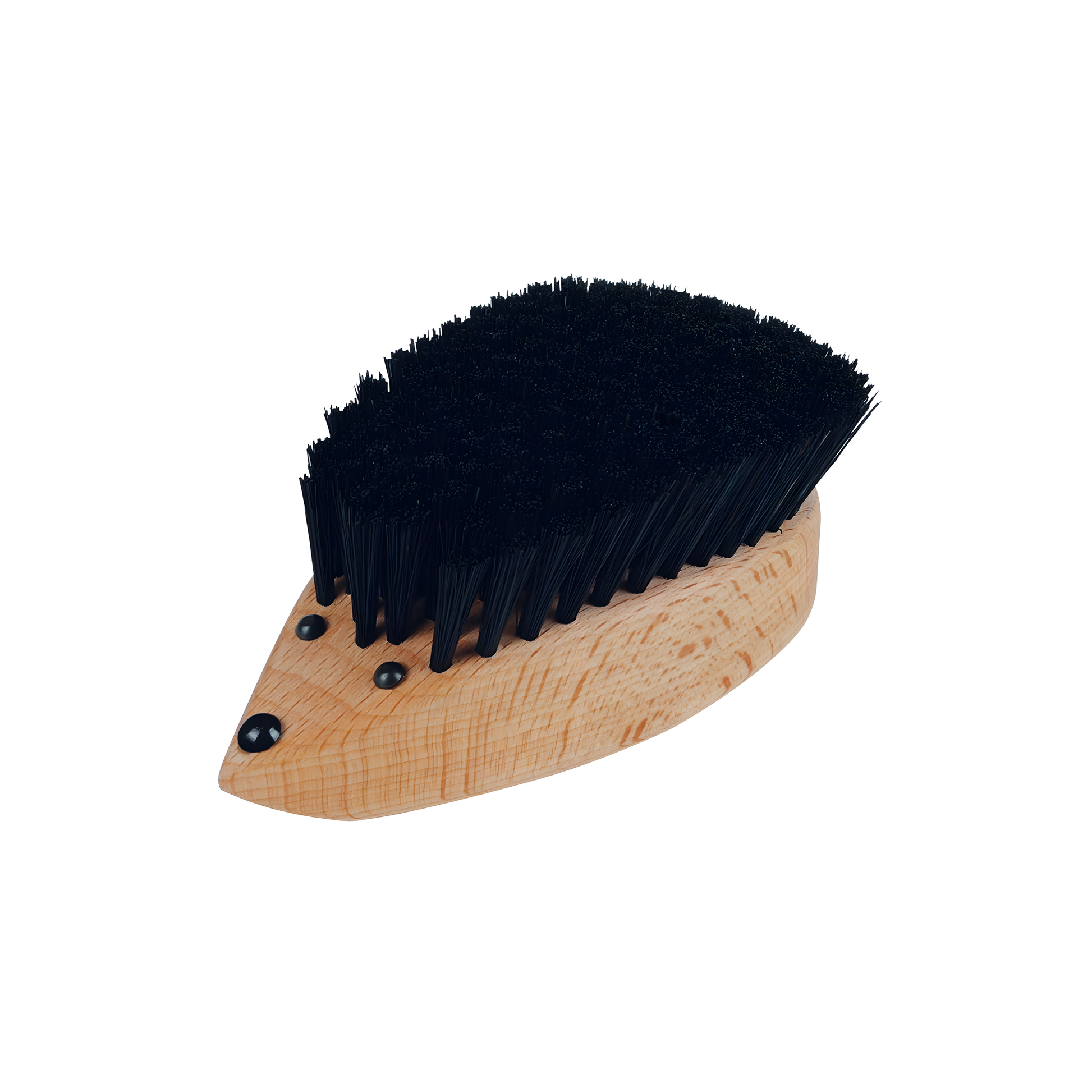 Fathom hedgehog clothes brush made from oiled beechwood with stiff black natural bristles, handheld lint and garment cleaning brush.