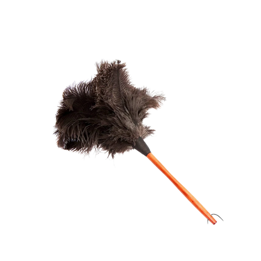 Redecker Ostrich feather duster 50cm brown full view with handle 