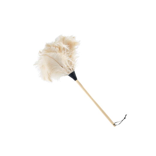 Redecker Ostrich feather duster 70cm white full view with handle 