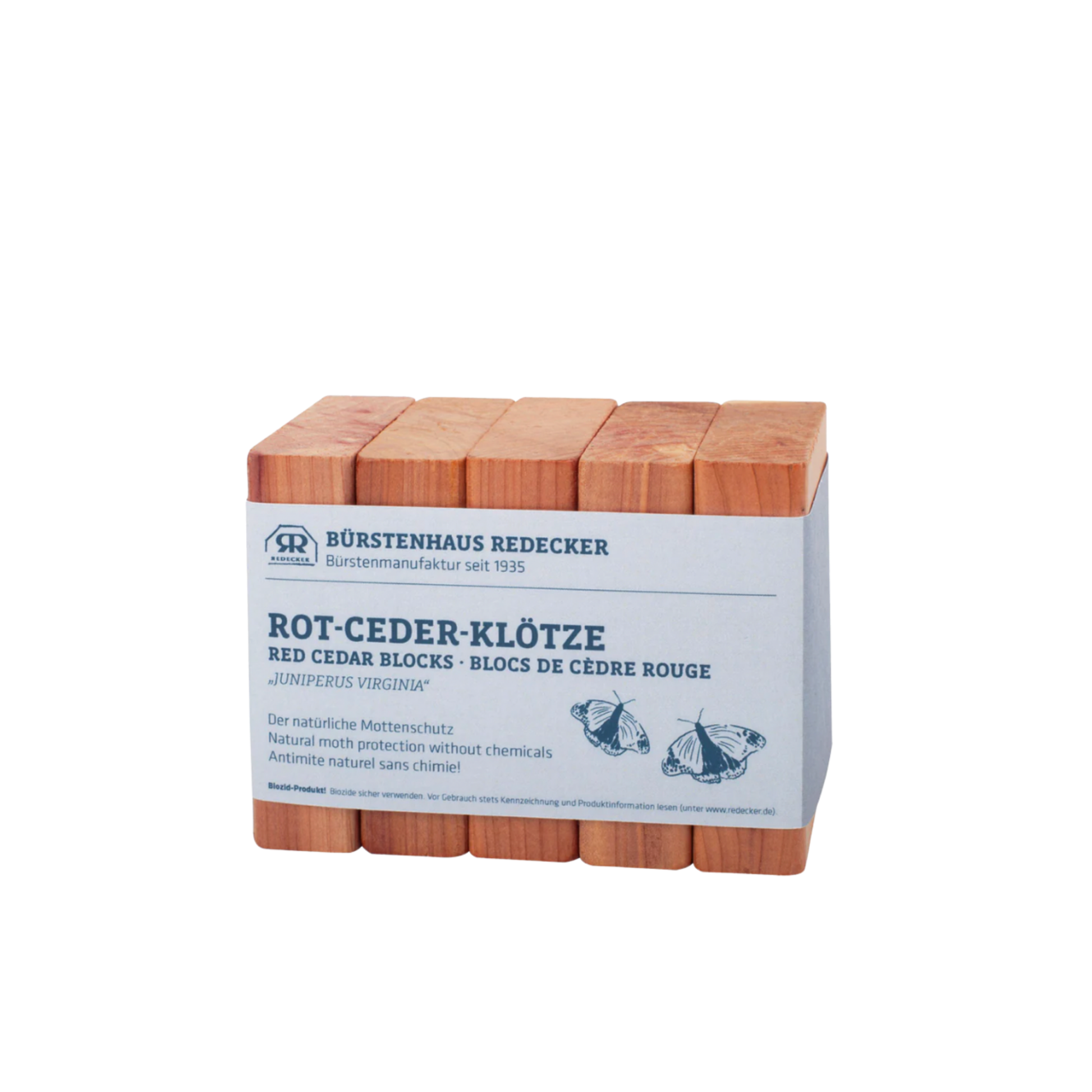 Redecker cedar blocks in cardboard sleeve packaging