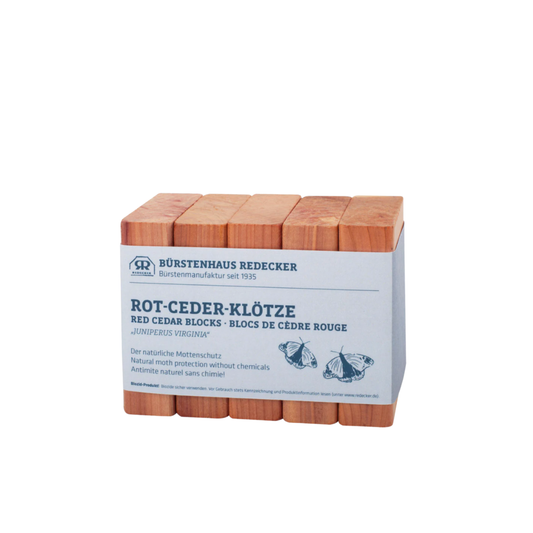 Redecker cedar blocks in cardboard sleeve packaging