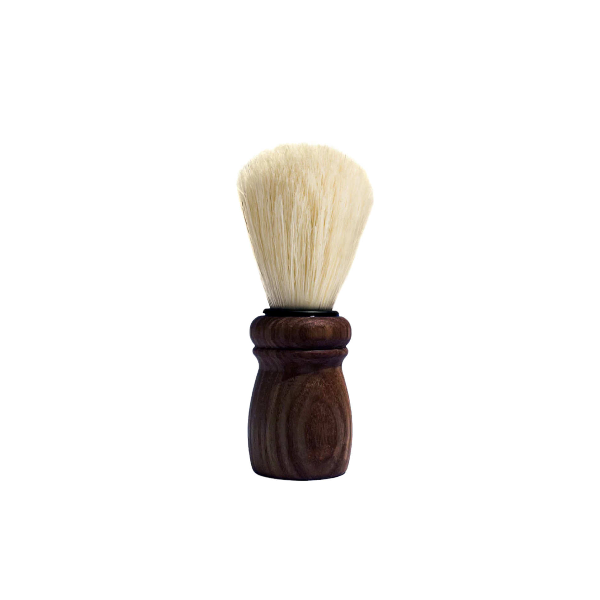 Assorted Redecker shaving brushed on display infront of linen in a bowl 