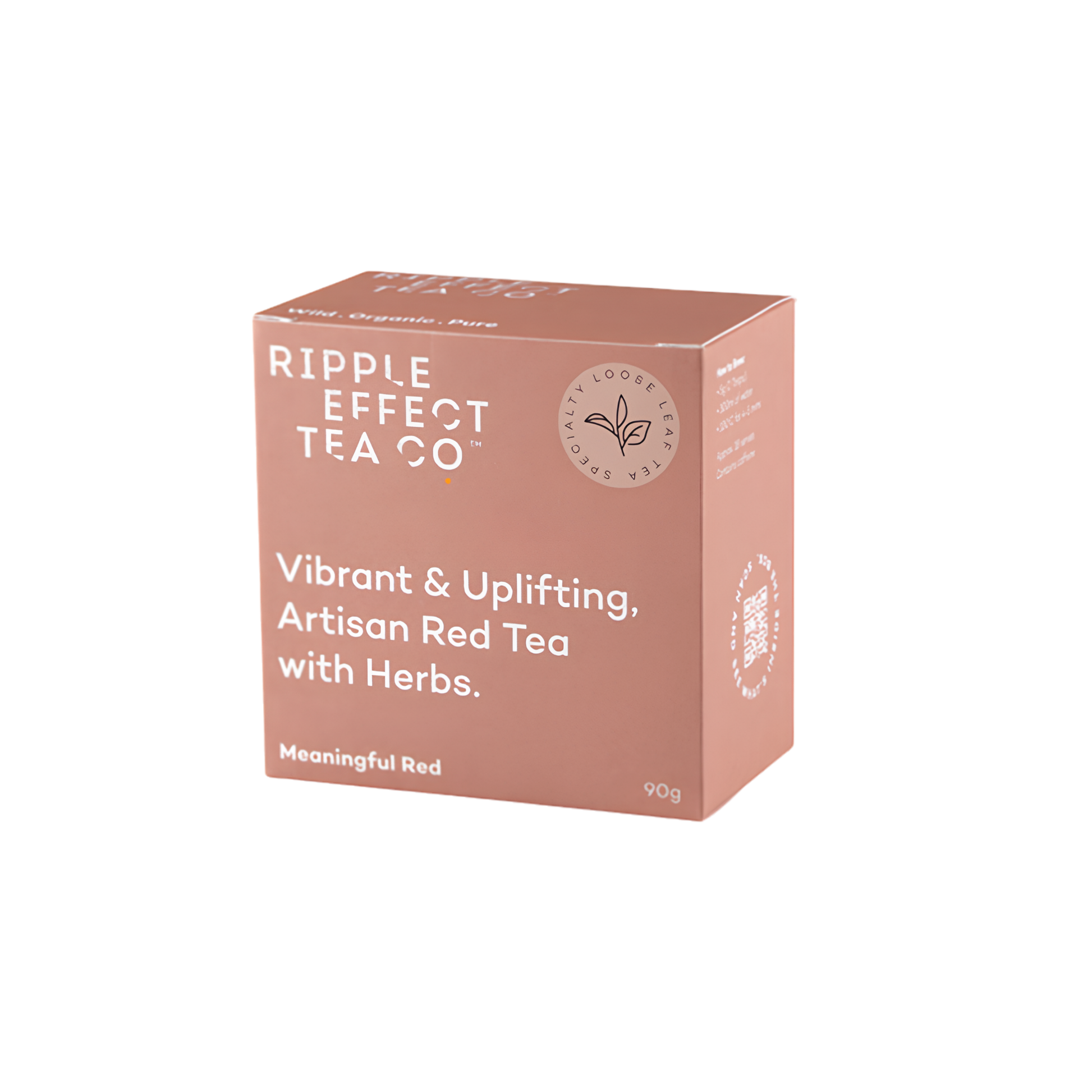 Box of the Ripple Effect Tea Co Loose Leaf Tea 90g Meaningful Red, hand-made Black tea, Lemon myrtle, Honey Bush, Ginger and Lemon Balm.