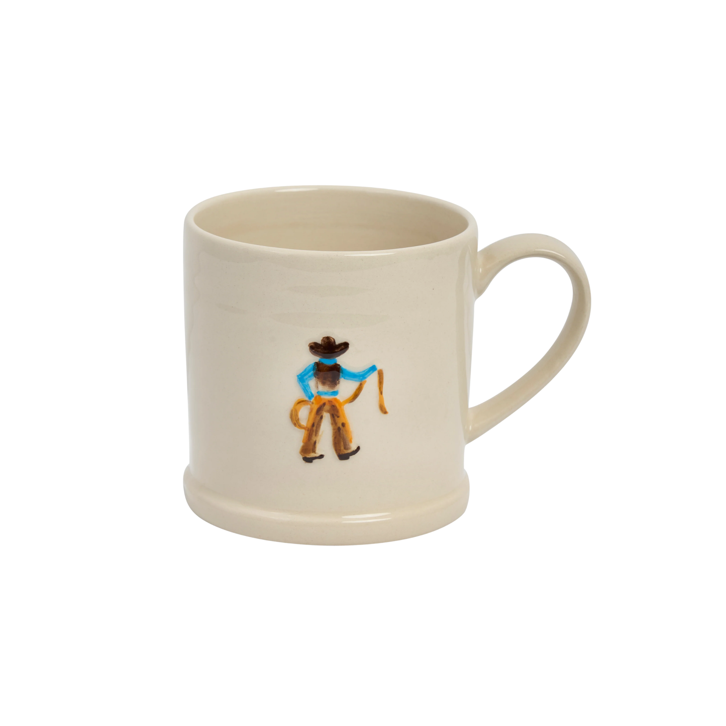 Front view of the Robert Gordon Favourite Things Mug Large made from stoneware with Cowboy motif painted by hand with 310ml capacity.