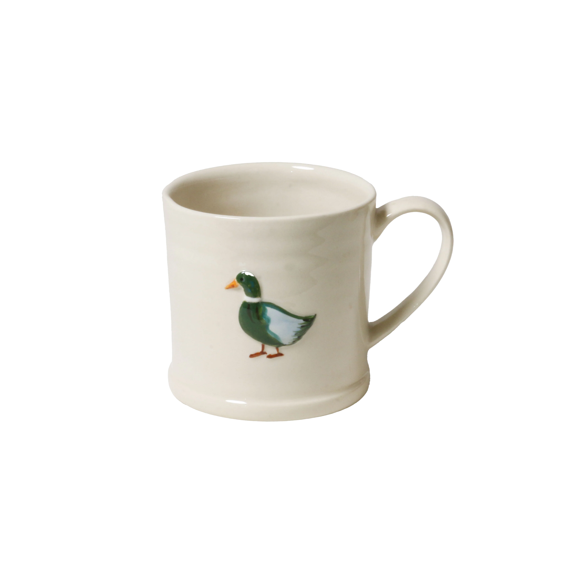 Side view of the Robert Gordon Favourite Things Mug Large with a quirky hand painted character design Duck.