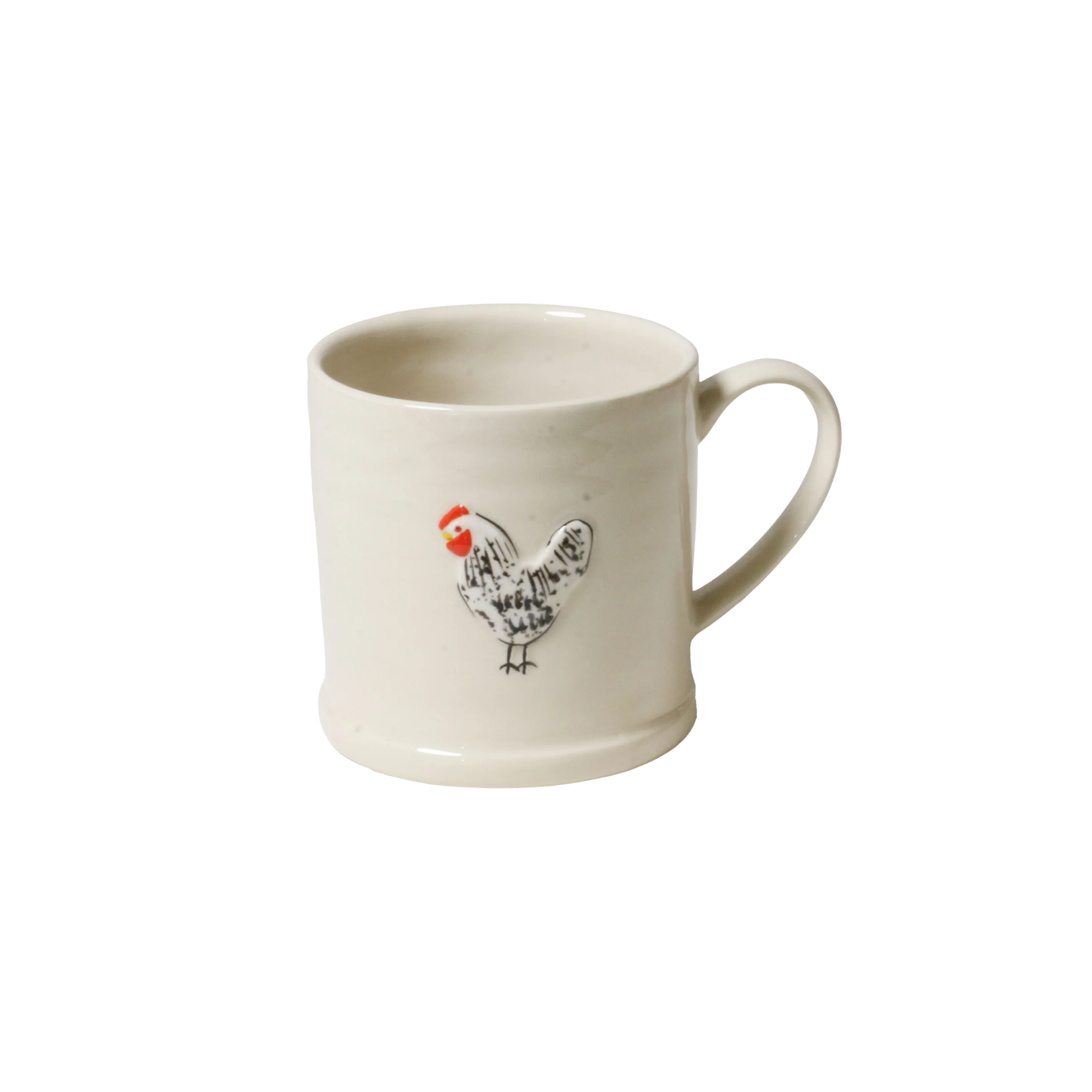 Side view of the Robert Gordon Favourite Things Mug Large with a quirky character Spotted Hen that is hand painted.