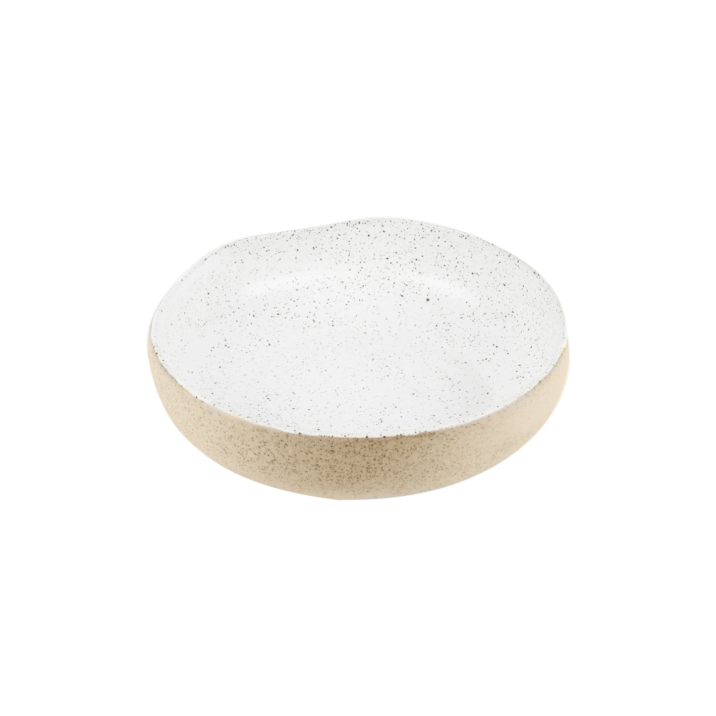Semi top view of the Robert Gordon Garden To Table Bowl 21cm Beige and white Earthly clay body with light organic glaze, hand crafted made from stoneware, microwave and dishwasher safe, designed in Australia, made in China.