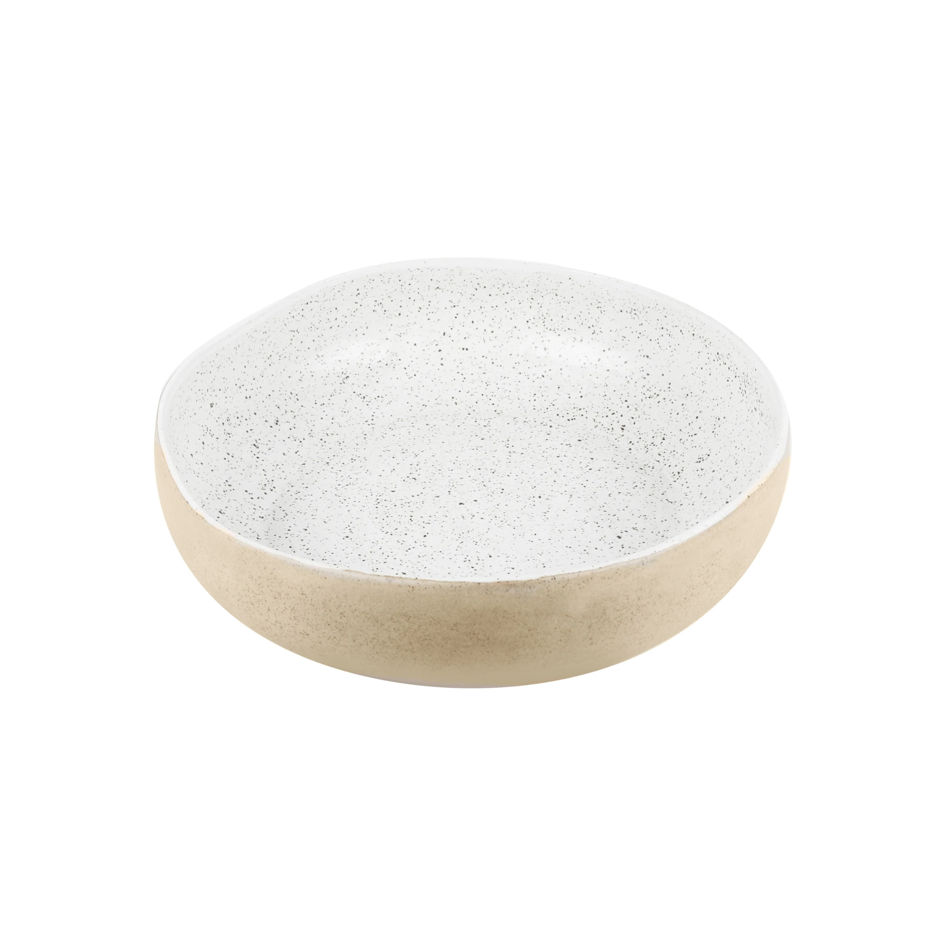 Semi top view of the Robert Gordon Garden To Table Bowl 26.5cm Beige and white Earthly clay body with light organic glaze, hand crafted made from stoneware, microwave and dishwasher safe, designed in Australia, made in China.