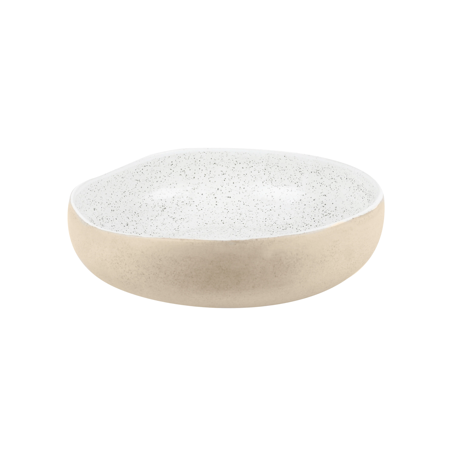 Another semi top view of the Robert Gordon Garden To Table Bowl 26.5cm Beige and white Earthly clay body with light organic glaze, hand crafted made from stoneware, microwave and dishwasher safe, designed in Australia, made in China.