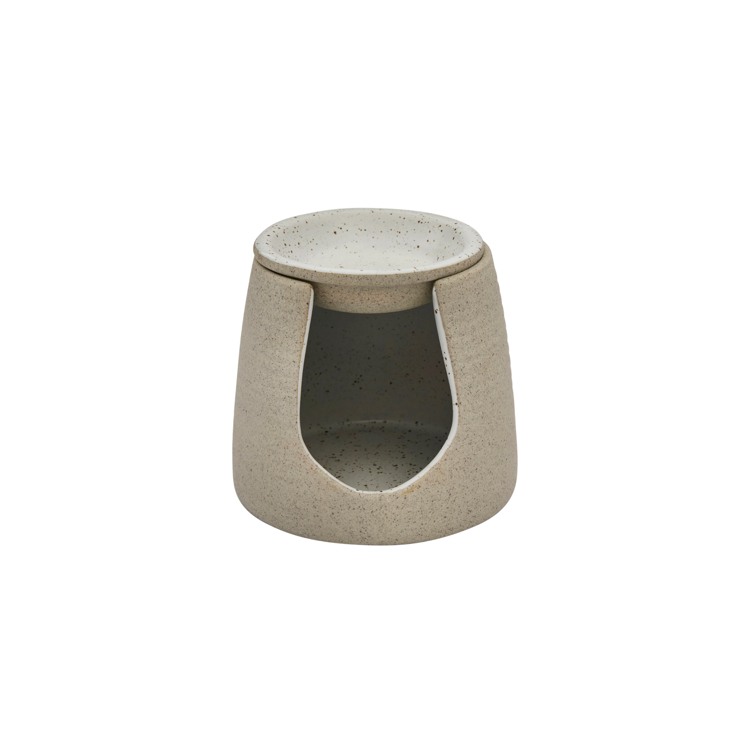Front view of the Robert Gordon Garden To Table Oil Burner made from durable stoneware.