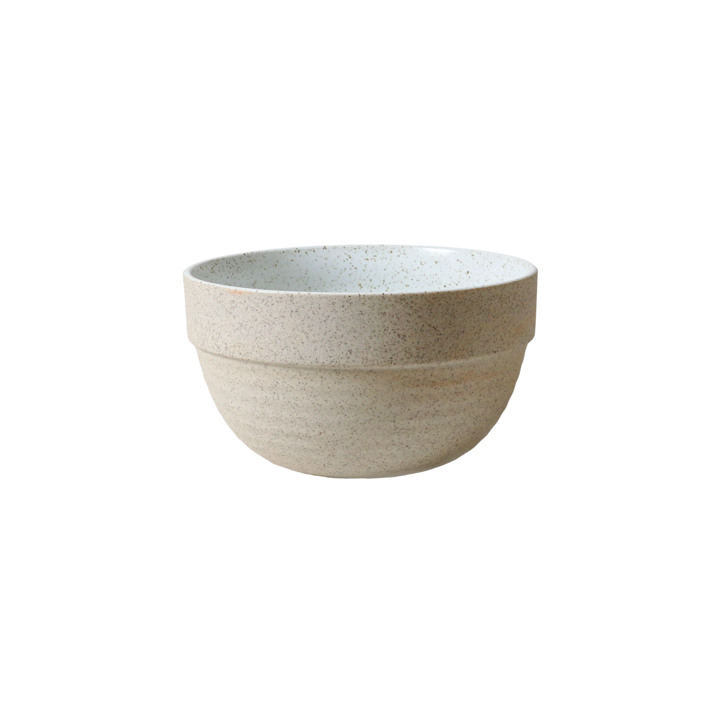 Slightly top view of the Robert Gordon Garden To Table Pudding Bowl 1L 16x11cm Off-white Earthly clay body with light organic glaze and dark speckles, hand crafted made from stoneware, microwave and dishwasher safe, designed in Australia, made in China.