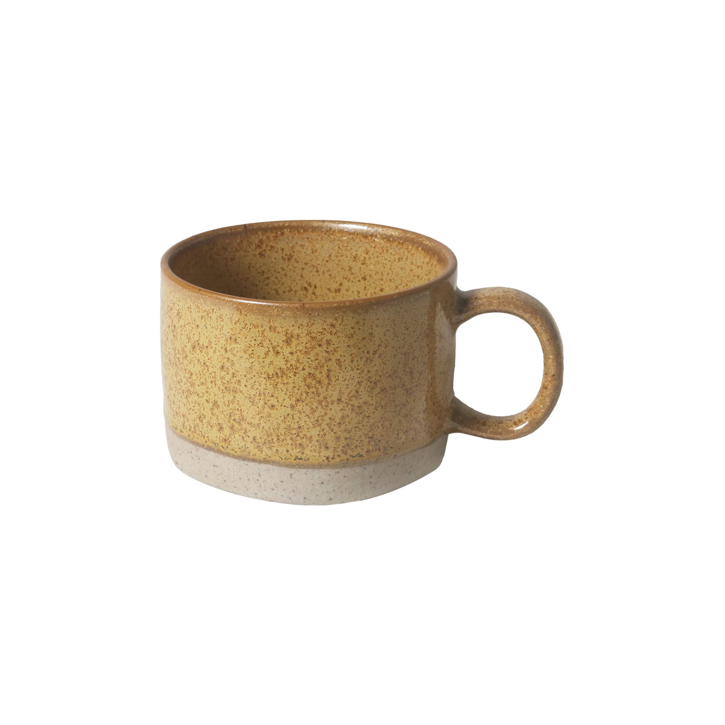 Side view of one of the Robert Gordon Mineral Mugs (set of 4) Citrine 270ml capacity signature artisan craftmanship reactive glaze finish with speckles, made from durable stoneware, microwave and dishwasher safe, designed in Australia, made in China.