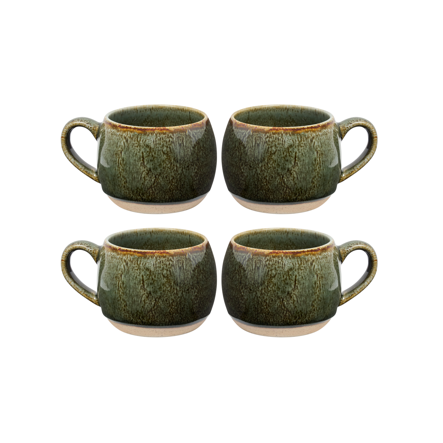Side view of the Robert Gordon Mineral Mugs (set of 4) Serpentine featuring reactive glaze finish over an earthly clay body durable stoneware.