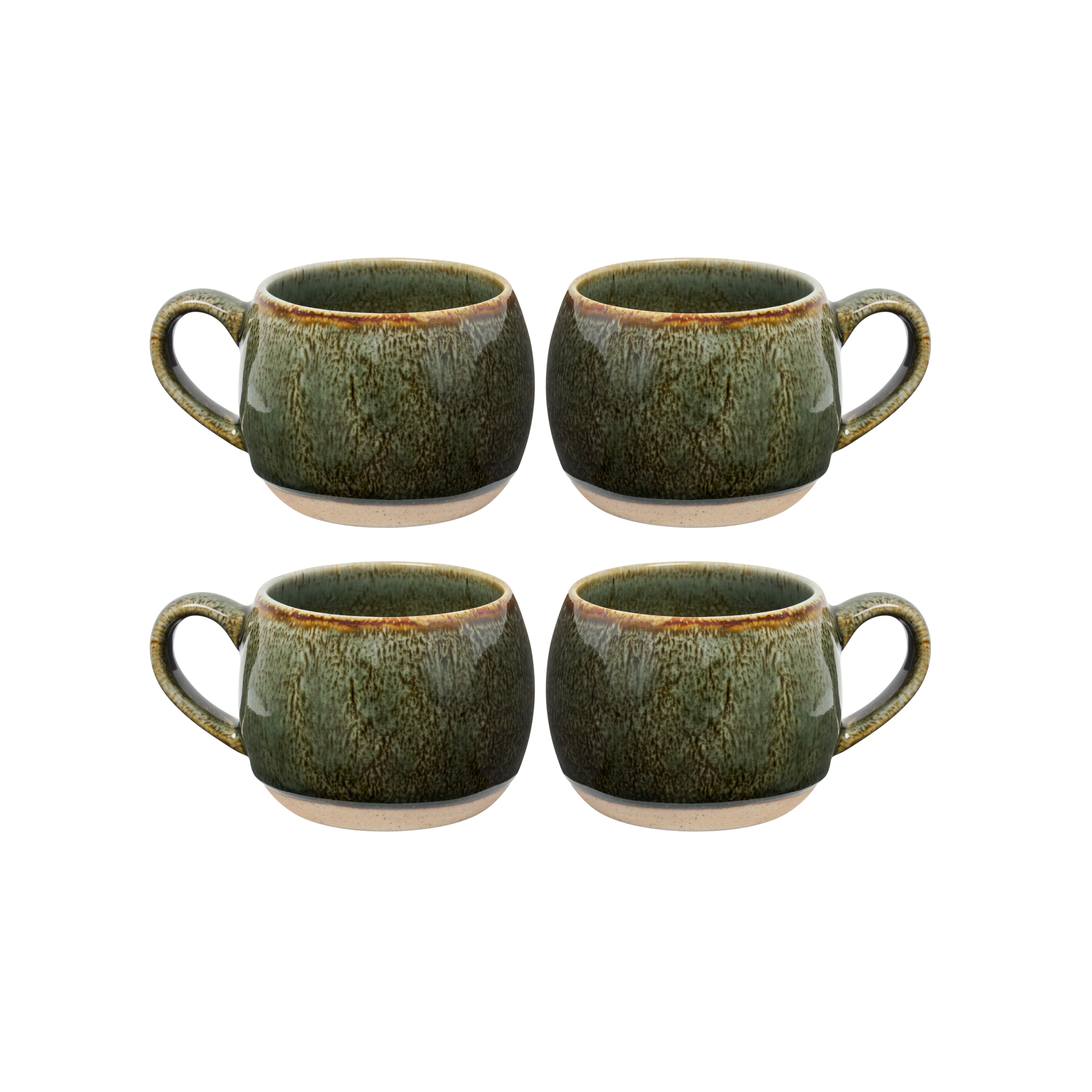 Side view of the Robert Gordon Mineral Mugs (set of 4) Serpentine featuring reactive glaze finish over an earthly clay body durable stoneware.