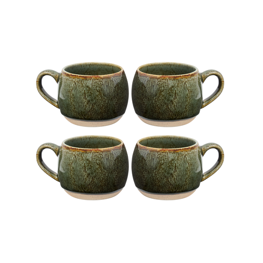 Side view of the Robert Gordon Mineral Mugs (set of 4) Serpentine featuring reactive glaze finish over an earthly clay body durable stoneware.
