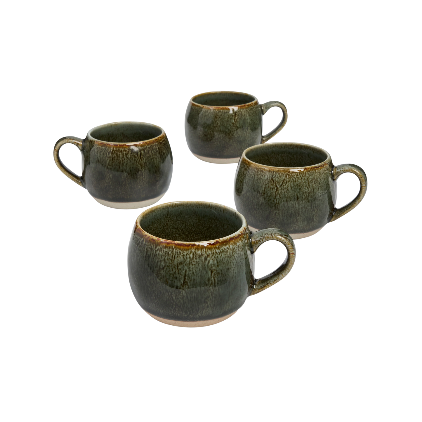 Semi top view of the Robert Gordon Mineral Mugs (set of 4) Serpentine featuring reactive glaze finish over an earthly clay body durable stoneware.