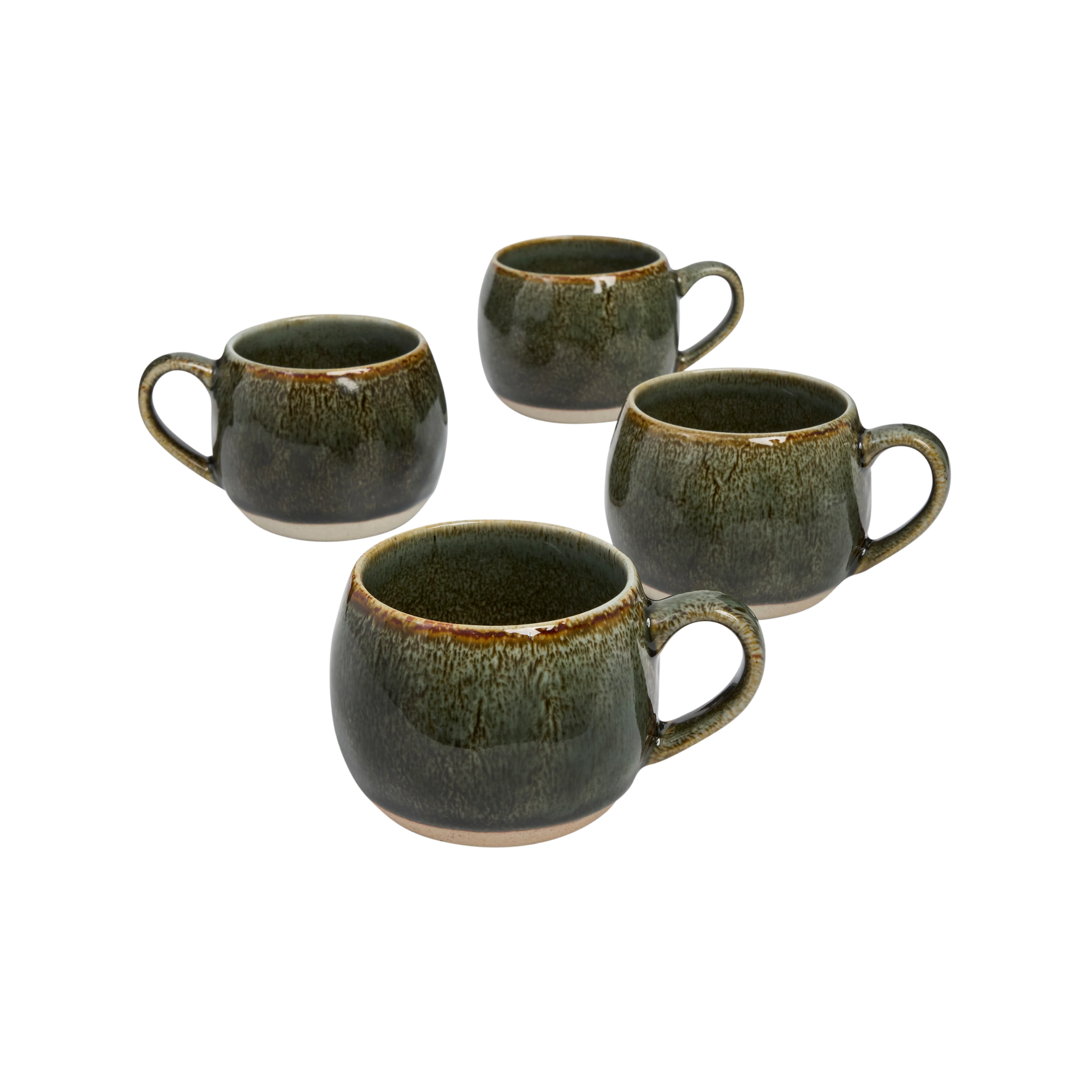 Semi top view of the Robert Gordon Mineral Mugs (set of 4) Serpentine featuring reactive glaze finish over an earthly clay body durable stoneware.