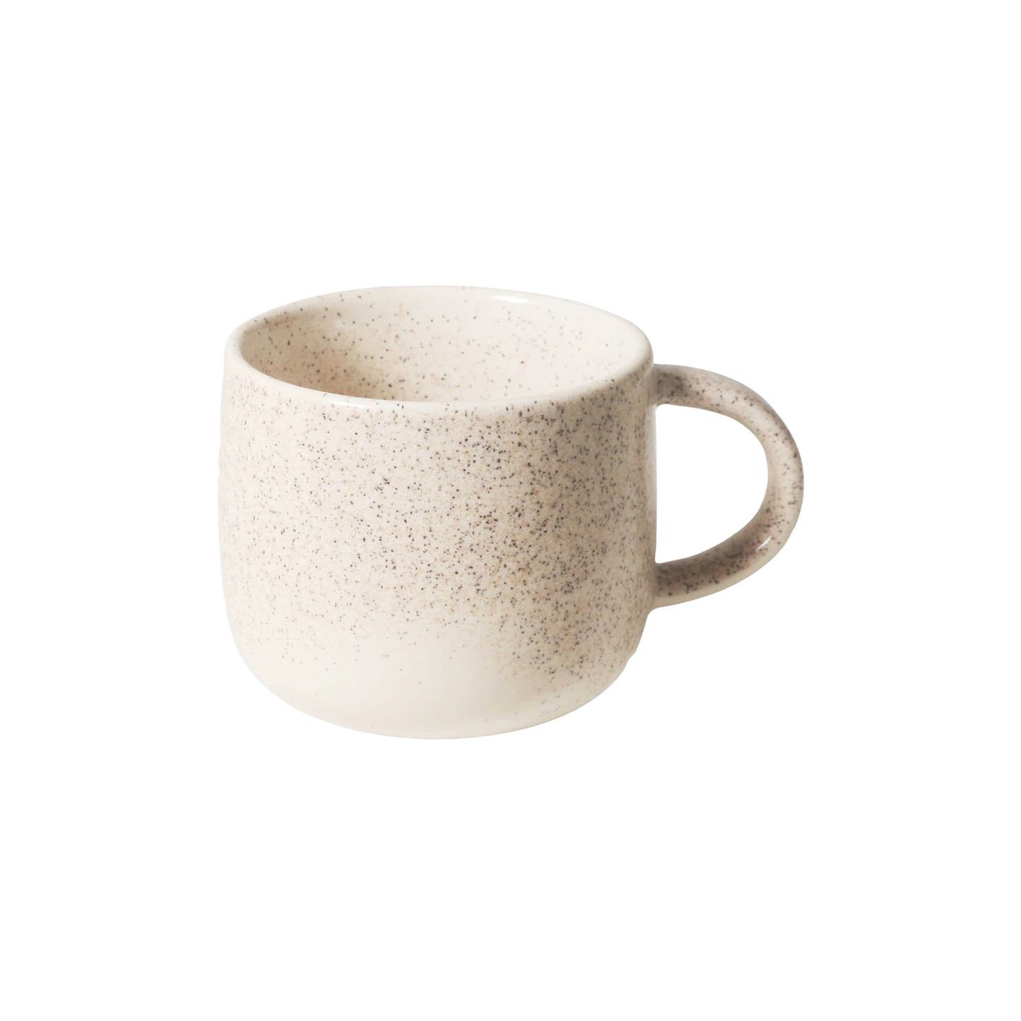 Side view of the Robert Gordon My Mug (set of 4) Celestial 350ml capacity Off-white featuring delicate speckling giving charm and character, made from durable stoneware, microwave and dishwasher safe, designed in Australia, made in China.