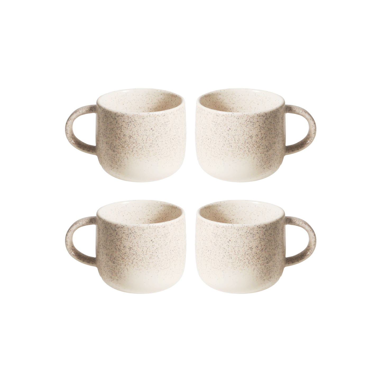 Side view of the Robert Gordon My Mug (set of 4) Celestial 350ml capacity Off-white featuring delicate speckling giving charm and character, made from durable stoneware, microwave and dishwasher safe, designed in Australia, made in China.
