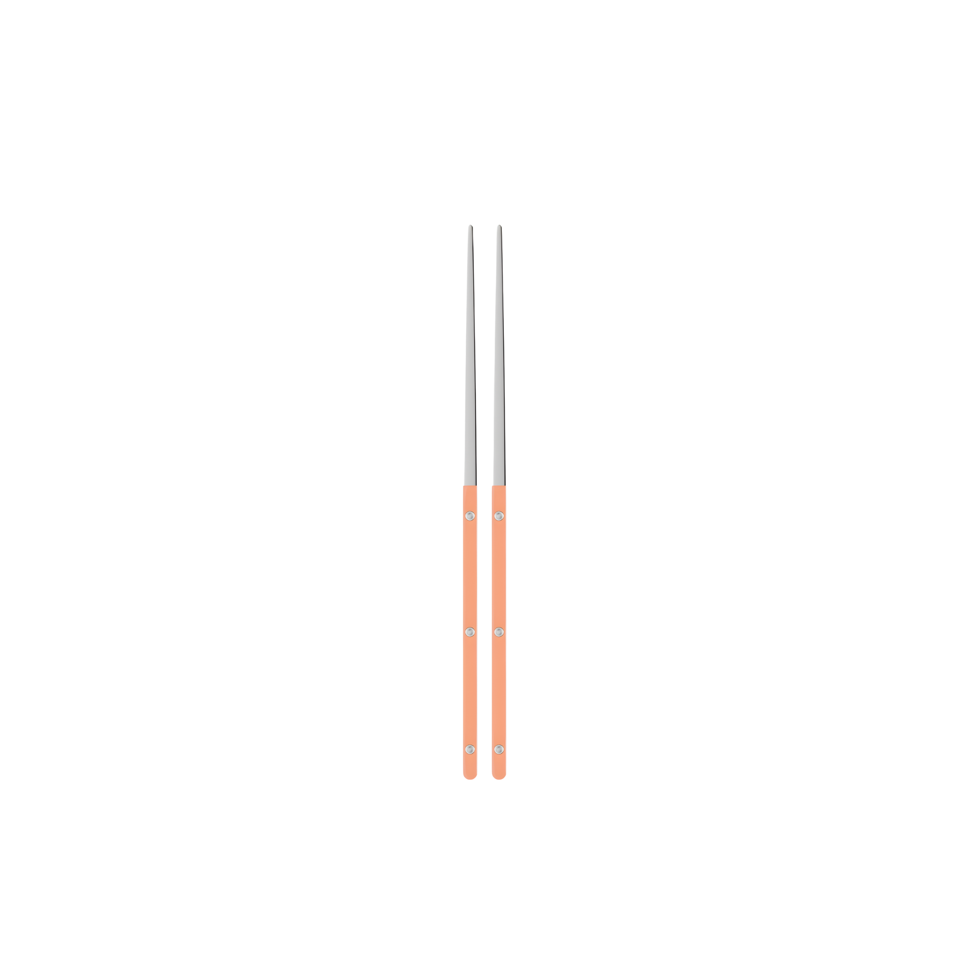 Sabre Bistrot Cutlery Chopsticks 23cm (pair) Nude pink, which is made from Inox 18/10 - Manche nylon, not dishwasher safe and not suitable in microwave oven, ergonomic design for comfortable grip, ideal for enjoying dishes such as sushi or noodles.