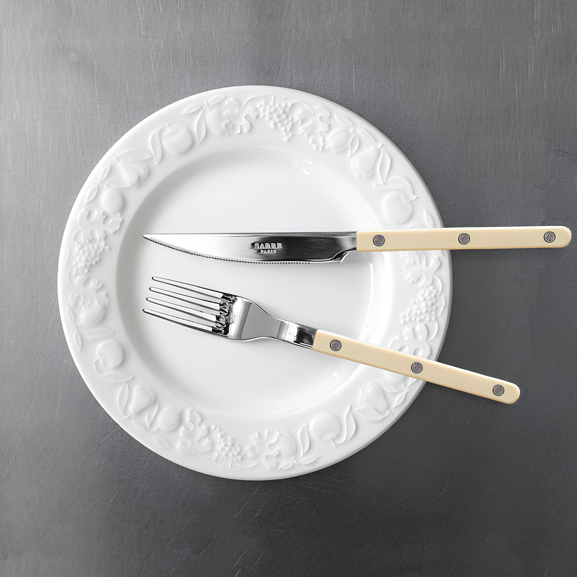 Fork and knife from Sabre Bistrot Cutlery Ivory 24 Piece Set
