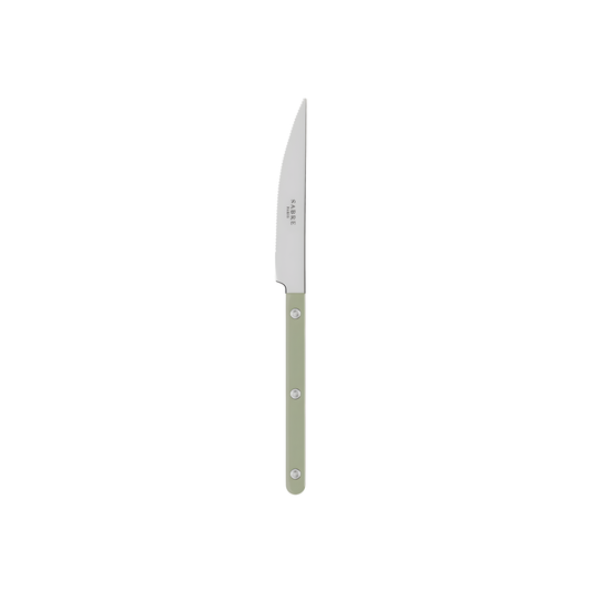 Front view of the Sabre Bistrot Cutlery Knife 24cm Asparagus, sharp stainless steel blade and Inox 18/10 - Manche nylon, dishwasher safe at 113°F (45°C) maximum and not suitable for microwave oven.