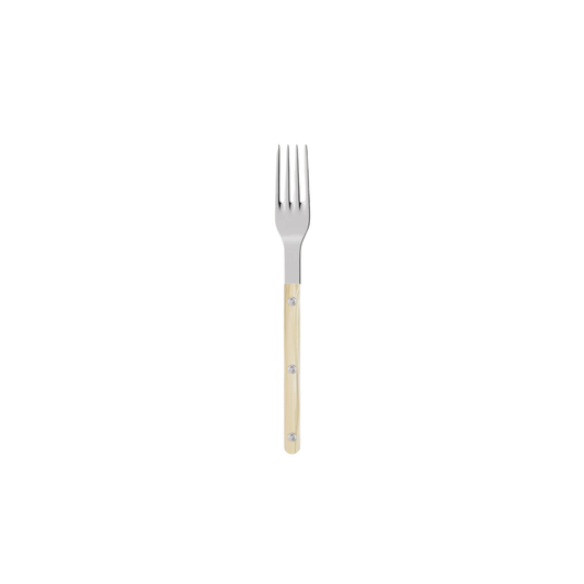 Sabre Paris Bistrot Dinner Fork - 22cm stainless steel fork with acrylic handle and visible rivets. Inspired by classic French cafés, this elegant yet durable fork combines timeless charm with modern design, dishwasher-safe at 113°F, perfect for daily meals or formal settings.