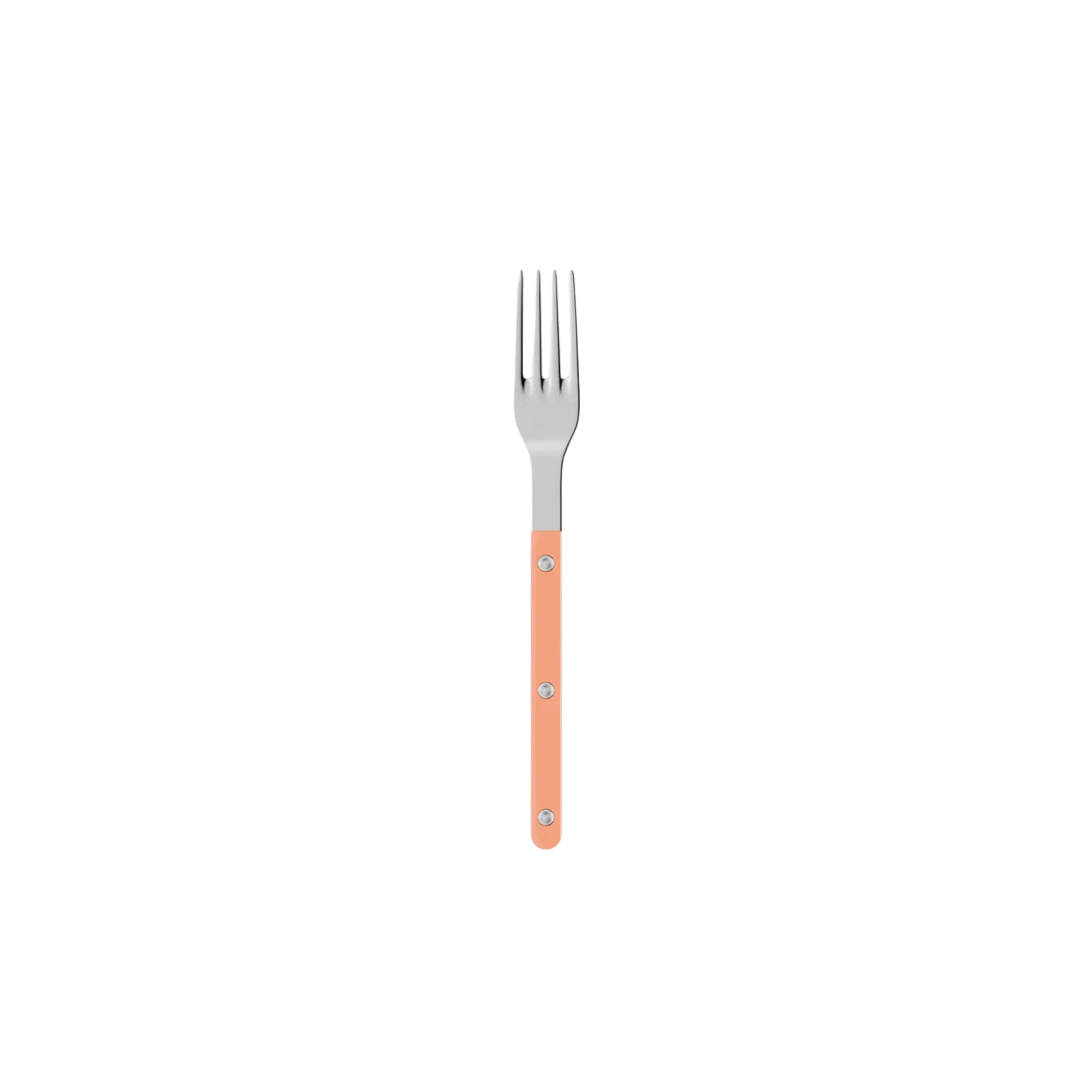 Sabre Paris Bistrot Dinner Fork nude pink - 22cm stainless steel fork with durable nylon handle and visible rivets. Inspired by classic cafés and bistros, combining traditional charm with modern colors and finishes. Dishwasher-safe cutlery ideal for everyday dining or elegant table settings.