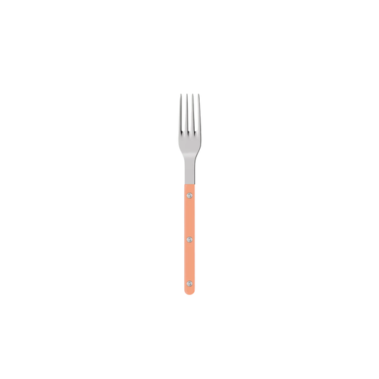 Sabre Paris Bistrot Dinner Fork nude pink - 22cm stainless steel fork with durable nylon handle and visible rivets. Inspired by classic cafés and bistros, combining traditional charm with modern colors and finishes. Dishwasher-safe cutlery ideal for everyday dining or elegant table settings.