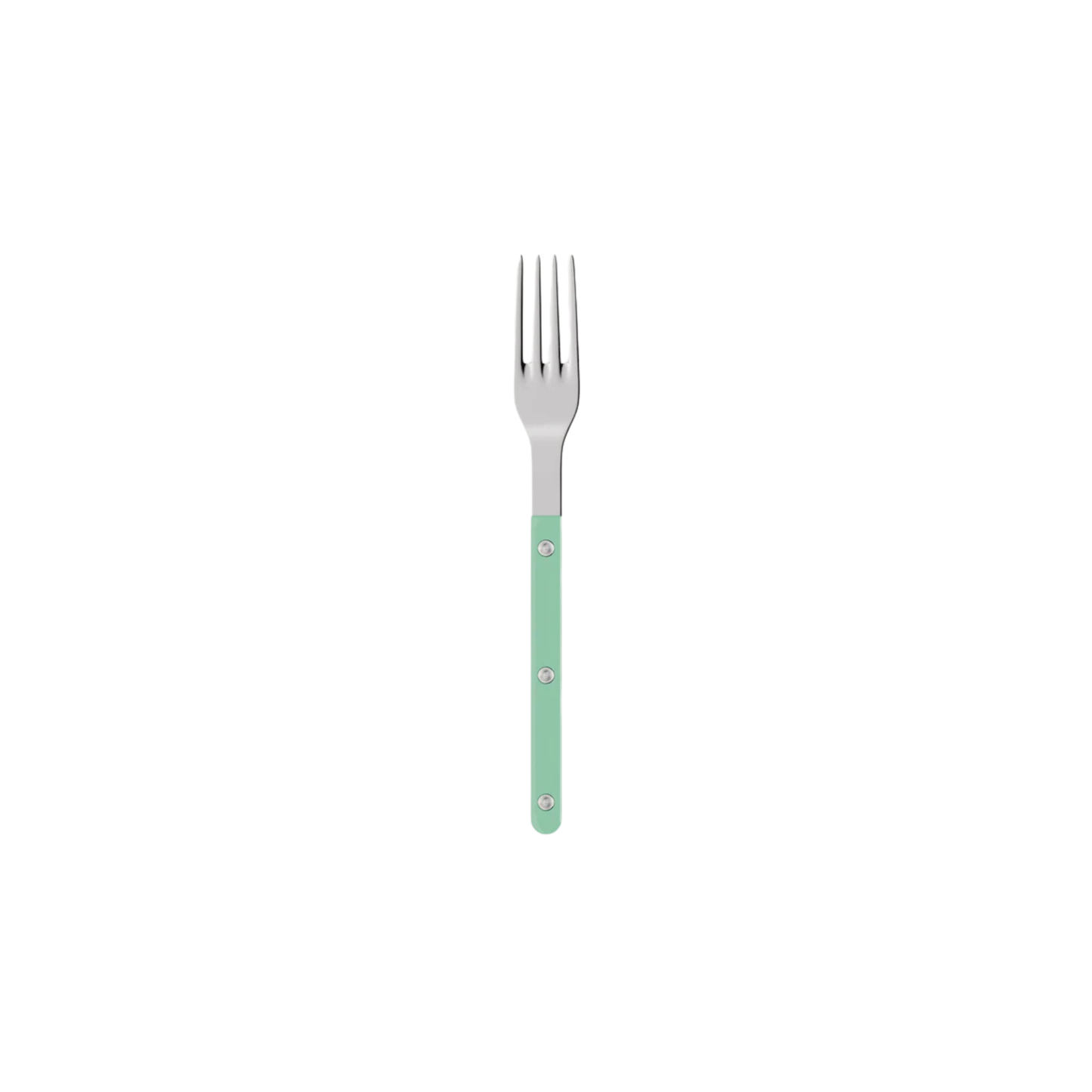 Sabre Paris Bistrot Dinner Fork 22 cm Pastel green - stainless steel and nylon café-style cutlery with visible rivets, available in gloss or vintage finish, classic yet modern fork perfect for any meal setting.
