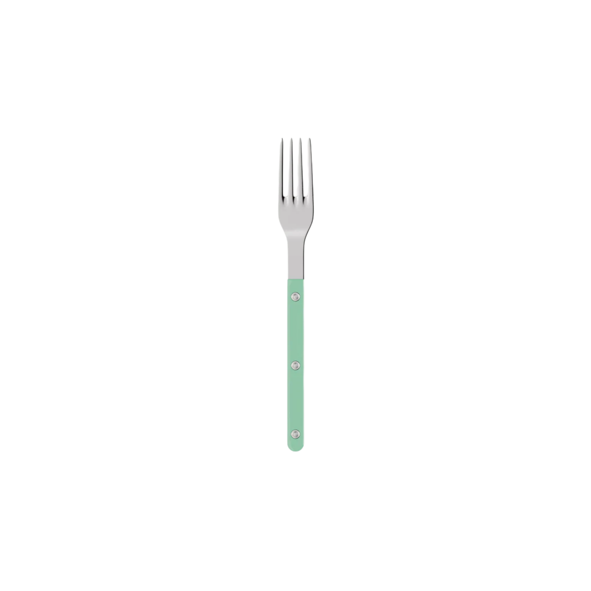 Sabre Paris Bistrot Dinner Fork 22 cm Pastel green - stainless steel and nylon café-style cutlery with visible rivets, available in gloss or vintage finish, classic yet modern fork perfect for any meal setting.
