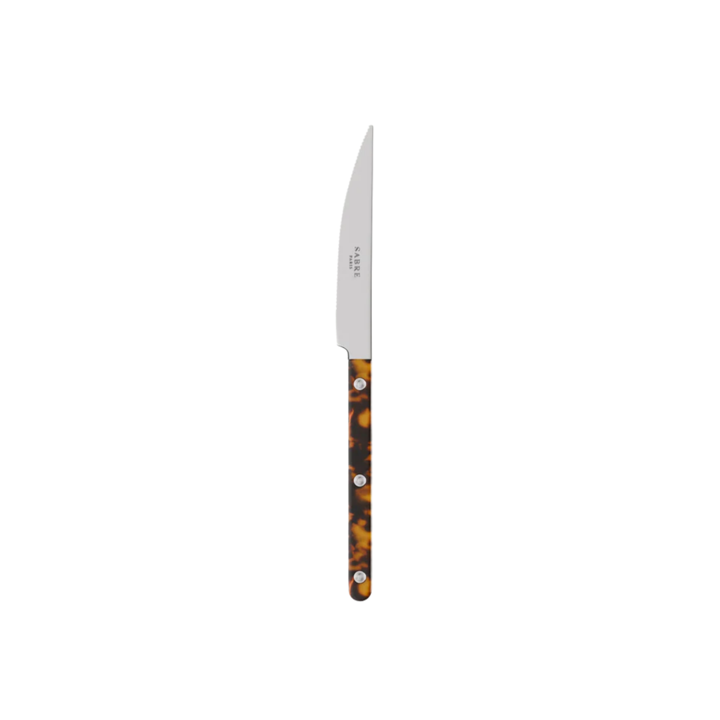 Sabre Paris Bistrot Dinner Knife - 24cm stainless steel knife with colorful acrylic handle and café-style rivets. A sharp, elegant design blending traditional French charm with modern flair, perfect for everyday dining or refined table settings.