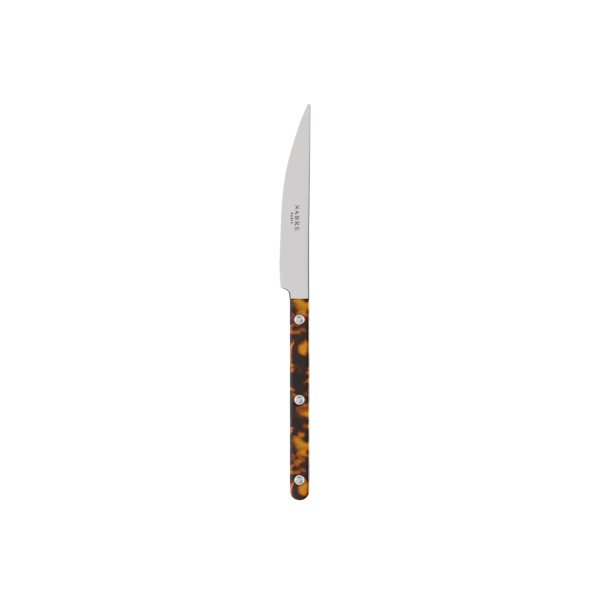 Sabre Paris Bistrot Dinner Knife - 24cm stainless steel knife with colorful acrylic handle and café-style rivets. A sharp, elegant design blending traditional French charm with modern flair, perfect for everyday dining or refined table settings.