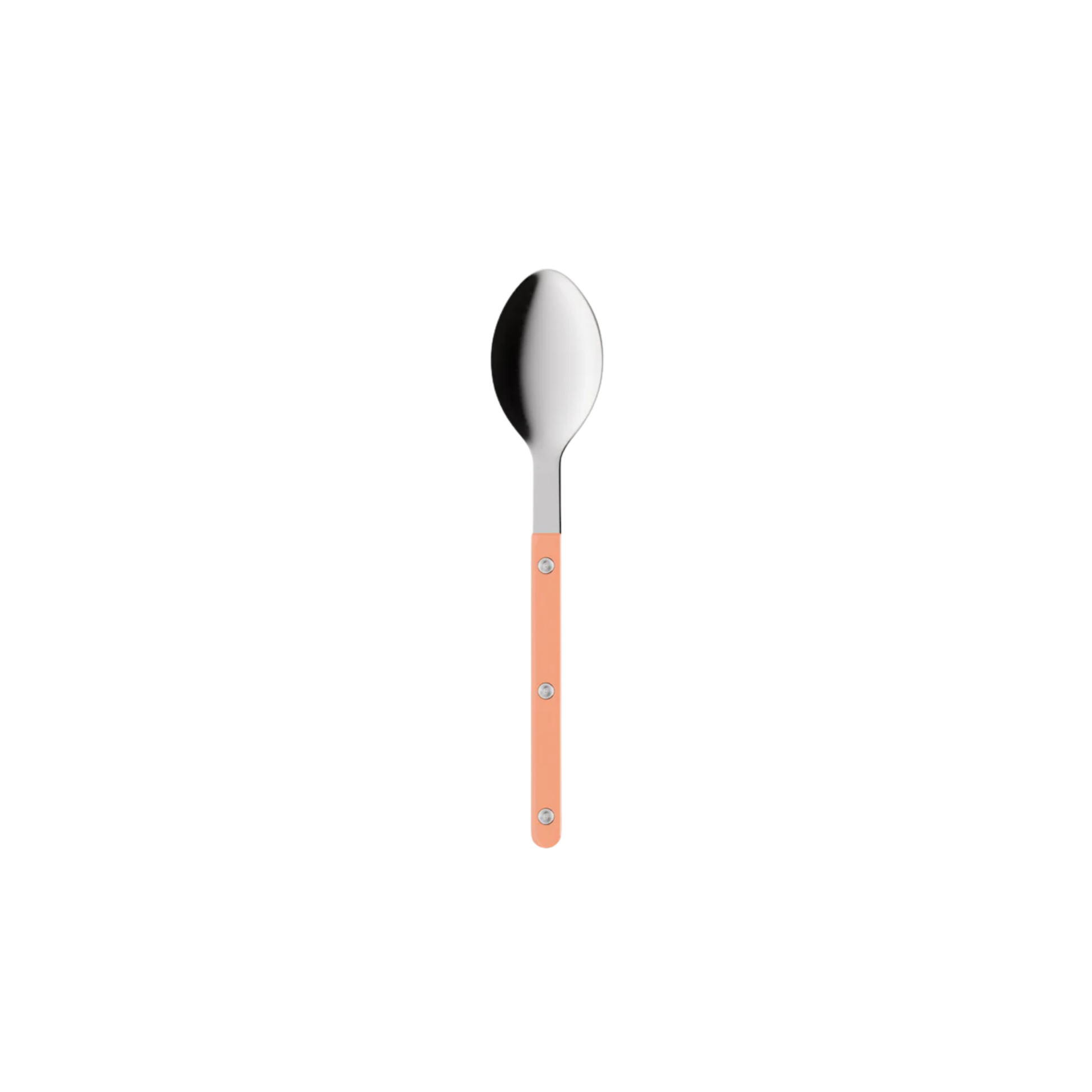 Sabre Paris Bistrot Soup Spoon nude pink- 22cm stainless steel spoon with durable nylon handle and visible rivets. Elegant, dishwasher-safe cutlery inspired by classic bistro style, perfect for soups and side dishes.