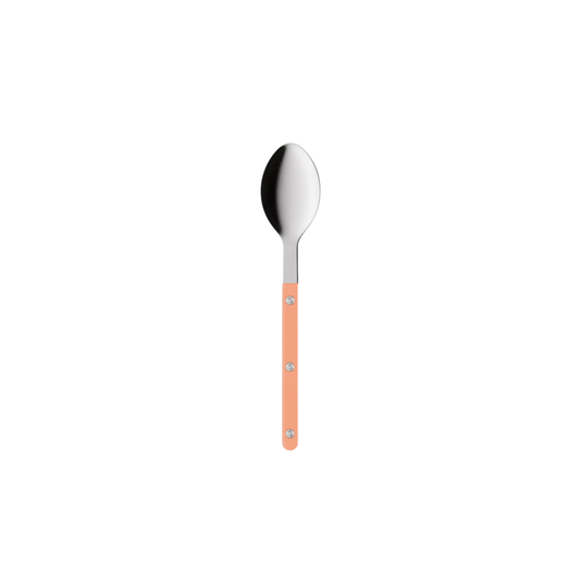 Sabre Paris Bistrot Soup Spoon nude pink- 22cm stainless steel spoon with durable nylon handle and visible rivets. Elegant, dishwasher-safe cutlery inspired by classic bistro style, perfect for soups and side dishes.