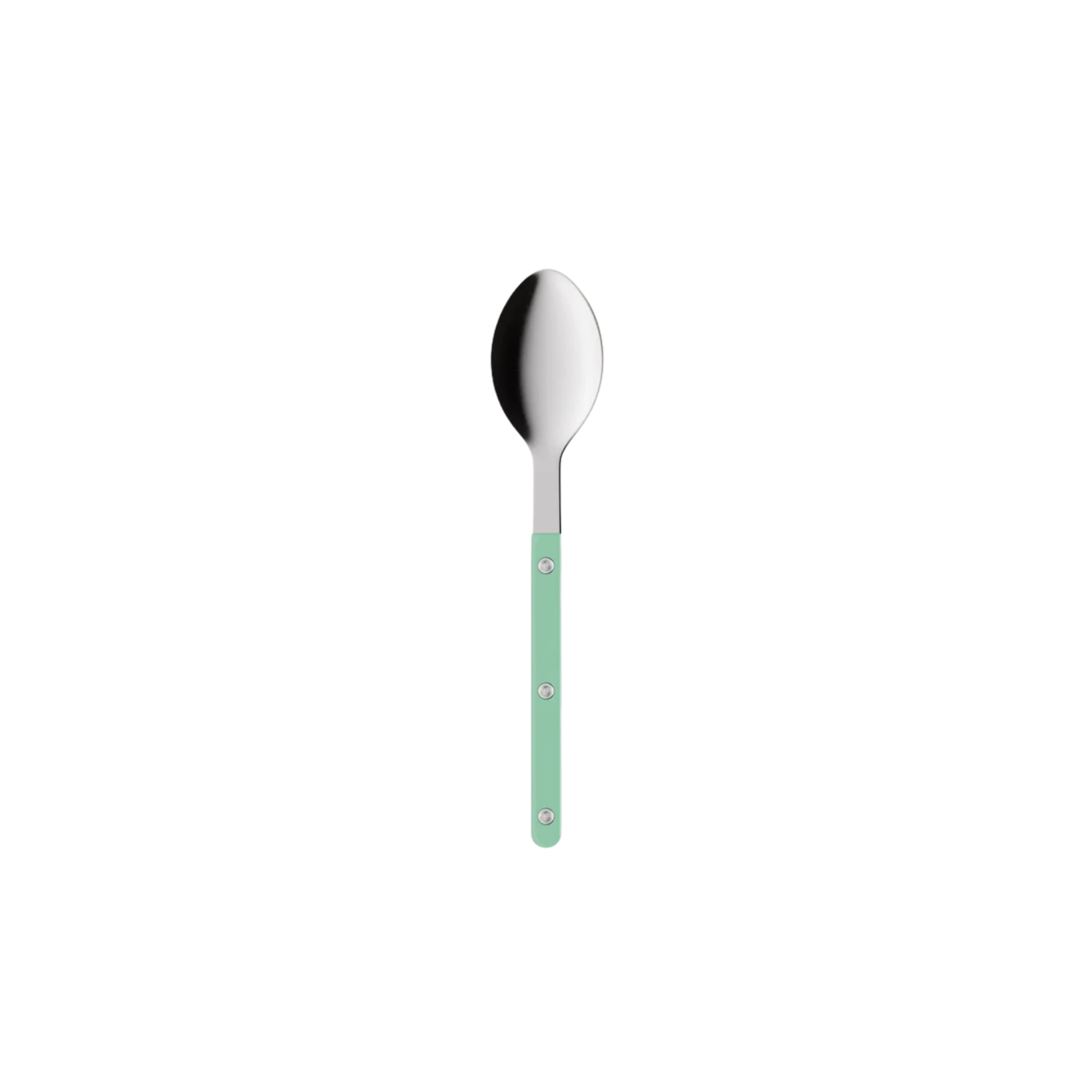 Sabre Paris Bistrot Soup Spoon 22 cm Pastel green - stainless steel and nylon café-style cutlery with visible rivets, available in gloss or vintage finish, elegant design for soups and small dishes.