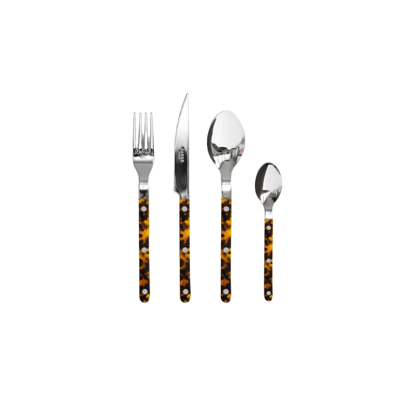 Showing other similar items to show size comparison Sabre Paris Bistrot Soup Spoon - 22cm stainless steel spoon with colorful acrylic handle and café-style rivets. Combining modern charm with classic French bistro design, this elegant soup spoon is durable, dishwasher-safe, and perfect for enjoying soups or vegetable dishes.