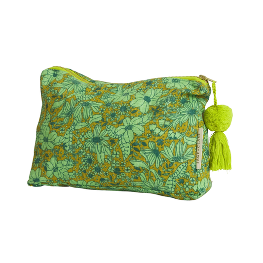 Sage and Clare organic cotton cosmetic bag Evette with wide zip opening, tassel detail, and water-resistant lining - perfect for travel and daily essentials.
