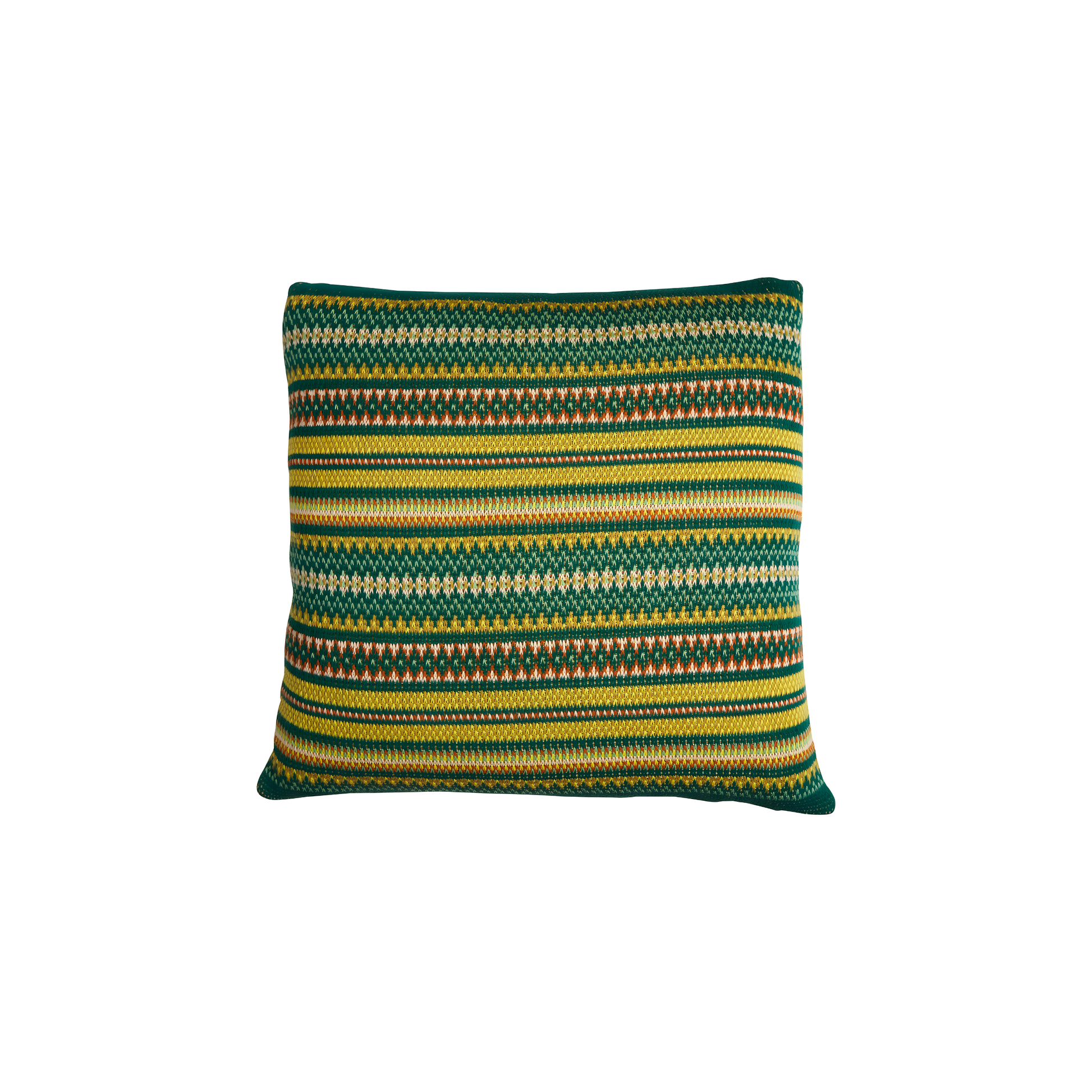 Sage & Clare Arlette Knit Cushion in Forest, a cotton Fair Isle knitted 65×65cm decorative throw pillow with soft premium insert, textured pattern, and cozy living room or bedroom decor style.