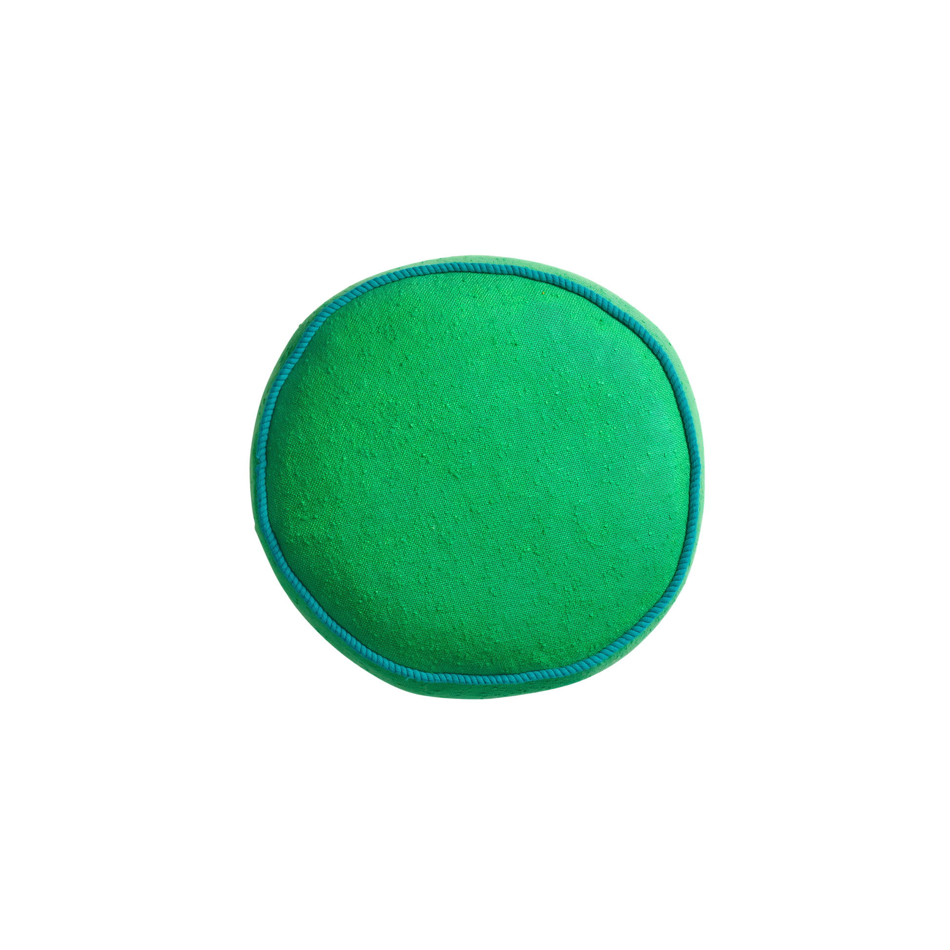 Front view of the Sage & Clare Cushion Dana Round Spring Green made from cotton in block colours, with contrasting cord piping and high quality insert.
