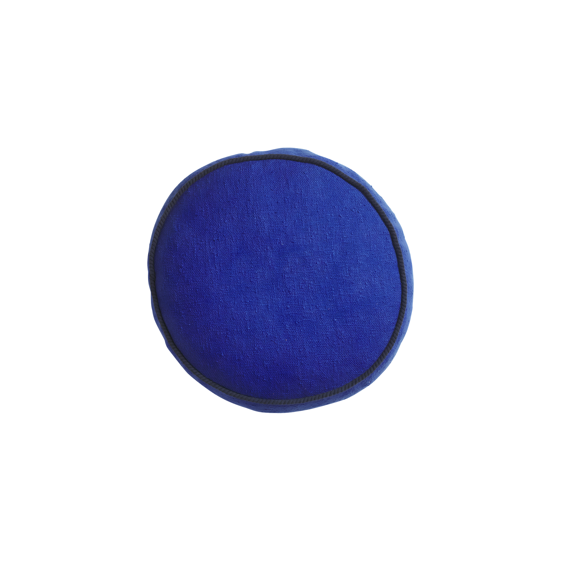 Front view of the Sage & Clare Cushion Dana Round Ultramarine made from cotton in block colours, with contrasting cord piping and high quality insert.